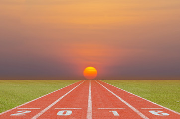 Running track in the sunrise