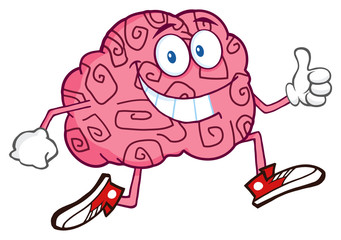 Smiling Brain Character Jogging And Giving A Thumb Up