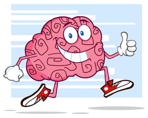 Smiling Brain Character Jogging And Giving A Thumb Up
