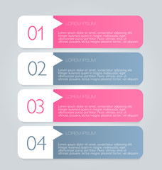 Business infographics tabs template for presentation, education, web design, banner, brochure, flyer. Pink and grey colors. Vector illustration.