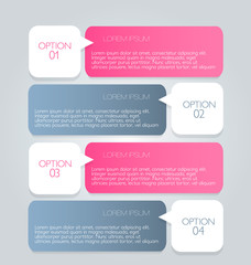 Business infographics tabs template for presentation, education, web design, banner, brochure, flyer. Pink and grey colors. Vector illustration.