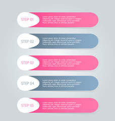 Business infographics tabs template for presentation, education, web design, banner, brochure, flyer. Pink and grey colors. Vector illustration.