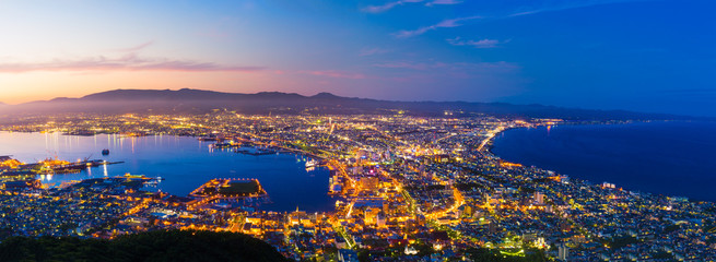 The city of Hakodate in the twilight, panorama - obrazy, fototapety, plakaty
