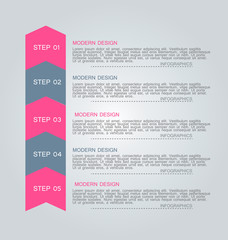 Business infographics tabs template for presentation, education, web design, banner, brochure, flyer. Pink and grey colors. Vector illustration.