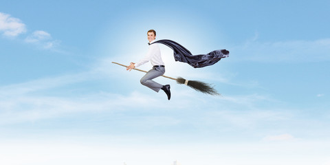 Man ride broom