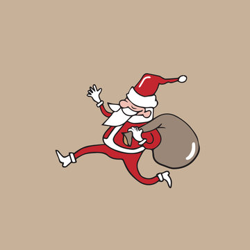 Santa running with bag