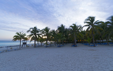 Sunset on the Caribbean beach.