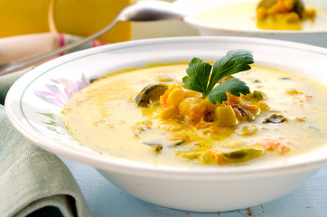 corn soup with brussels sprouts and other vegetables