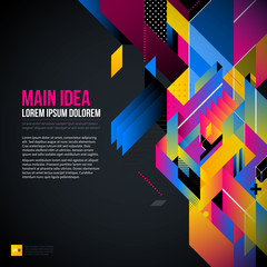 Dark text background with abstract geometric element and glowing lights. Corporate futuristic design, useful for presentations, advertising and web layouts. EPS10 vector template.