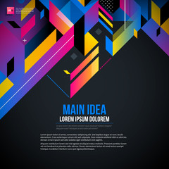 Dark text background with abstract geometric element and glowing lights. Corporate futuristic design, useful for presentations, advertising and web layouts. EPS10 vector template. - 87826867