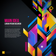 Dark text background with abstract geometric element and glowing lights. Corporate futuristic design, useful for presentations, advertising and web layouts. EPS10 vector template.