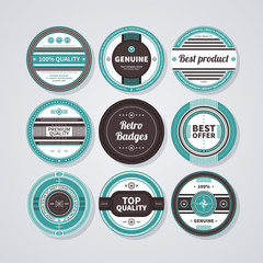 Collection of 9 round badges in retro style. EPS10.