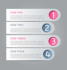 Business infographics tabs template for presentation, education, web design, banner, brochure, flyer. Pink and grey colors. Vector illustration.