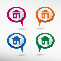Home on colorful chat speech bubbles