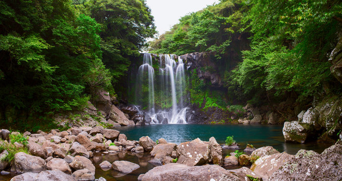 Fototapeta Cheonjeyeon Waterfall. Jeju Island, South Korea