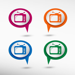 Retro TV on colorful chat speech bubbles