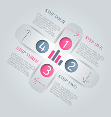 Business infographics tabs template for presentation, education, web design, banner, brochure, flyer. Pink and grey colors. Vector illustration.