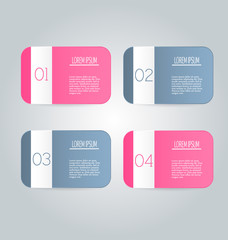 Business infographics tabs template for presentation, education, web design, banner, brochure, flyer. Pink and grey colors. Vector illustration.