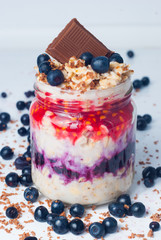 porridge with raspberries and blueberries