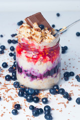 porridge with raspberries and blueberries