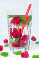 WATER with raspberries and mint