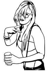 Young Woman holding Drink - Illustration, Vector