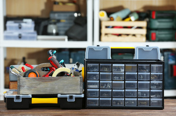 Set of tools in workshop