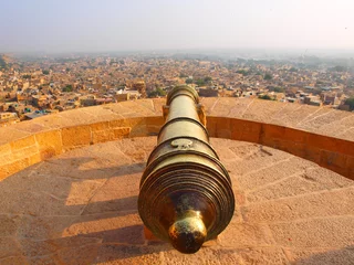 Foto auf Acrylglas Gründungsarbeit Kanone bei Jaisalmer Fort