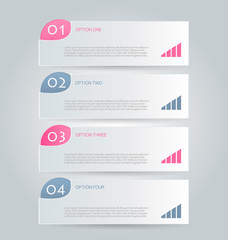 Business infographics tabs template for presentation, education, web design, banner, brochure, flyer. Pink and grey colors. Vector illustration.