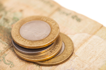 Indian Currency Rupee Notes and Coins