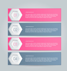 Business infographics tabs template for presentation, education, web design, banner, brochure, flyer. Pink and grey colors. Vector illustration.