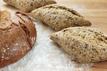 Rye bread and small Tuscany baguette