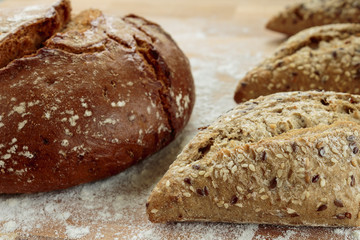 Rye bread and small Tuscany baguette