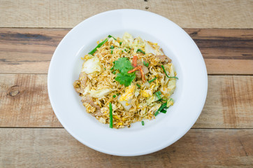 Fire instant noodle on white plate