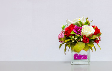 Flower Vase at The Corner on Gray Background with Copyspace to input Text