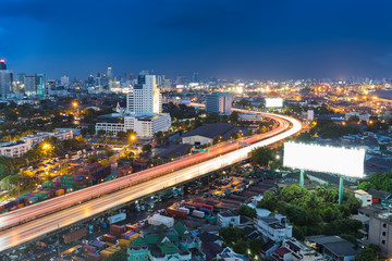 City highway road curved at night