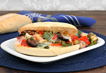 Roasted Vegetable Sandwich on a Sub Roll.