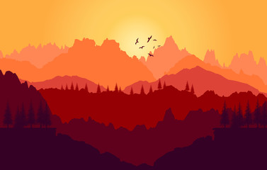 Vector  background.  sunset of mountains