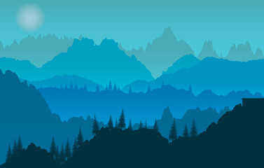 Vector  background.  sunset of mountains