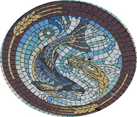Mosaic of fish on Perth High Street pavement