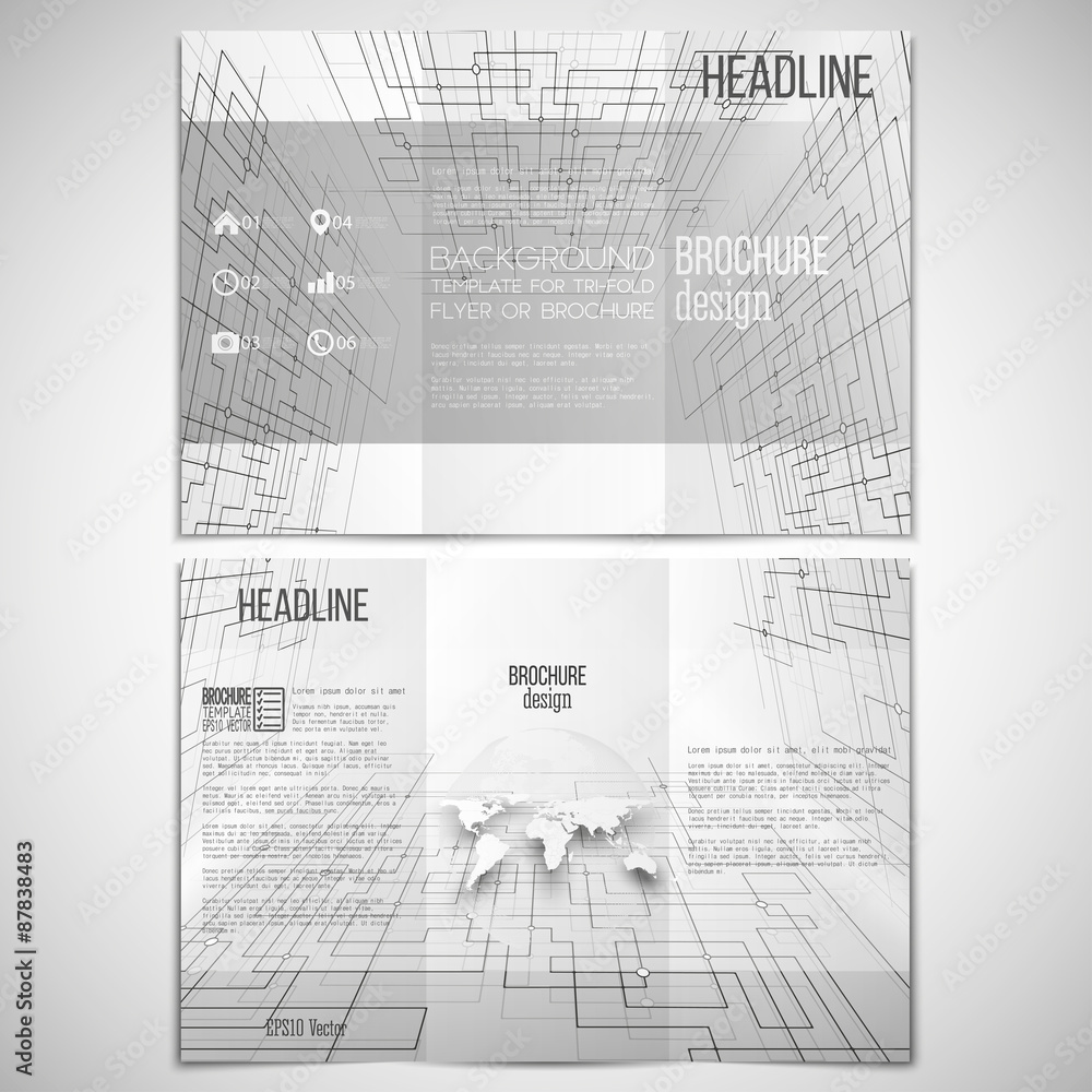 Poster vector set of tri-fold brochure design template on both sides