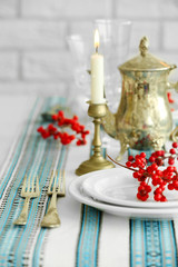 Beautiful table setting with vintage silverware