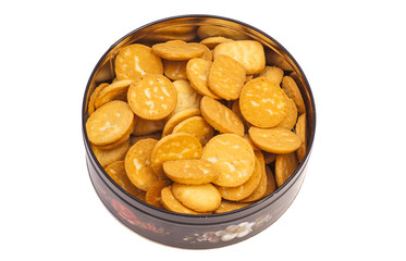 Round box with cookies isolated on white background