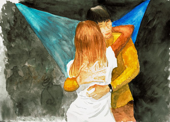 Dancing couple. Watercolor illustration