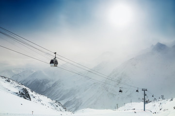 Ski resort in the winter mountains.