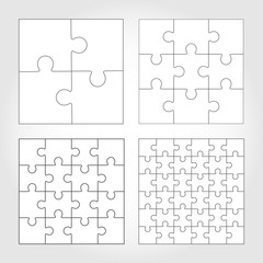 Jigsaw puzzle four vector flat blank templates - obrazy, fototapety, plakaty