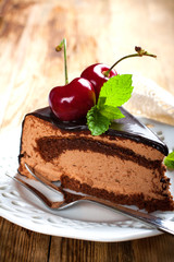 Slice of delicious chocolate mousse cake