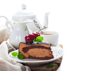 Slice of delicious chocolate mousse cake