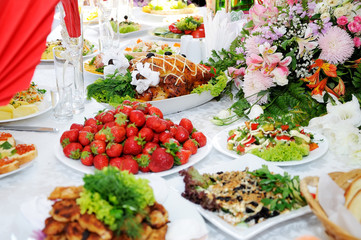 Holiday Christmas table with a turkey