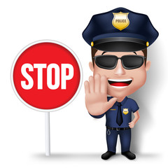 3D Realistic Friendly Police Man Character Policeman in Uniform 